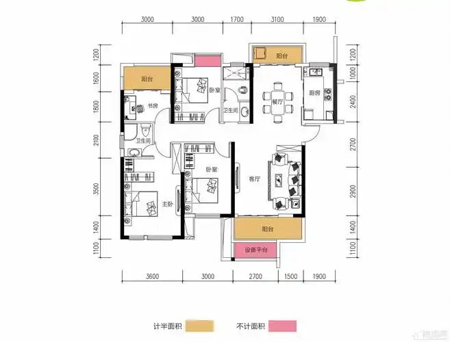 长沙福晟·克拉美丽山庄二期4室2厅2卫户型图-长沙楼盘网