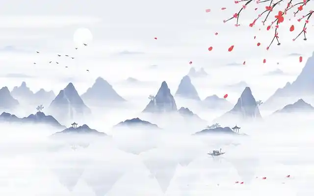 古风山水插画手绘国风风景背景写意风景画山水画新中式古风中国风唯美