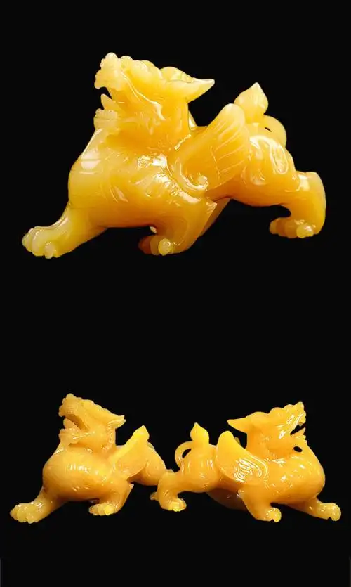 玫曼尼(mei man ni)《霸王貔貅》天然黄玉貔貅摆件一对飞天玉石皮丘