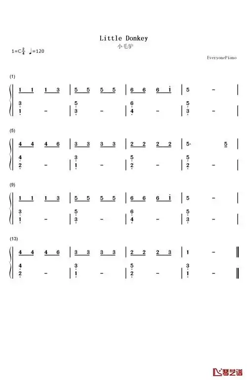 小毛驴钢琴简谱_数字双手_未知