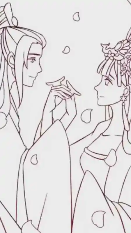 底金线古风仙气一眼万年绝美汉服花嫁婚服太美乐涂数字填色古风画汉服