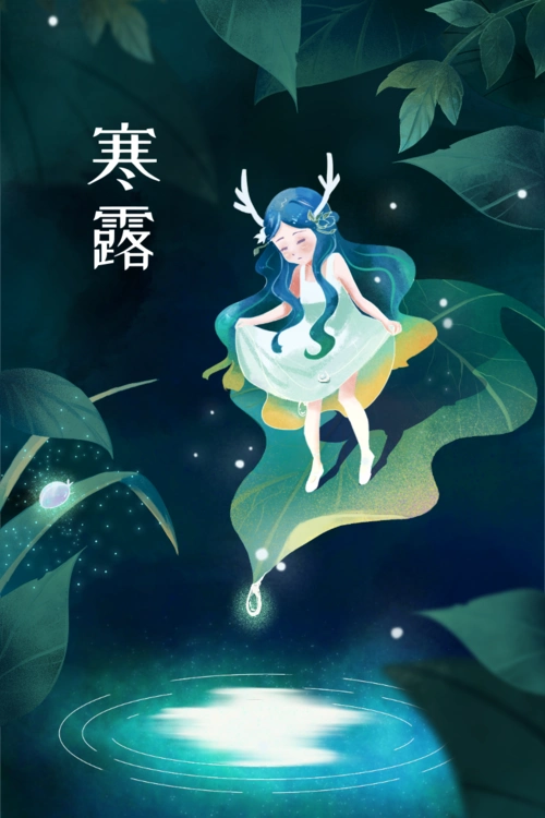 卡通二十四节气寒露竖版插画