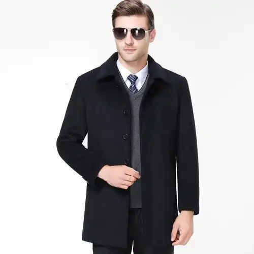免费试穿正品男士外套羊绒大衣中老年加绒加厚爸爸男羊毛呢子大衣扣子