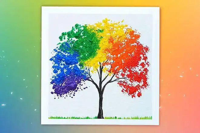 儿童画秋天:怎么用丙烯颜料点画彩虹树(步骤图解)_机灵班