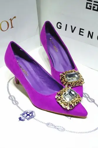 韩版新款 魔镜水钻方扣浪漫紫色高跟鞋绒面尖头淑女细跟女单鞋