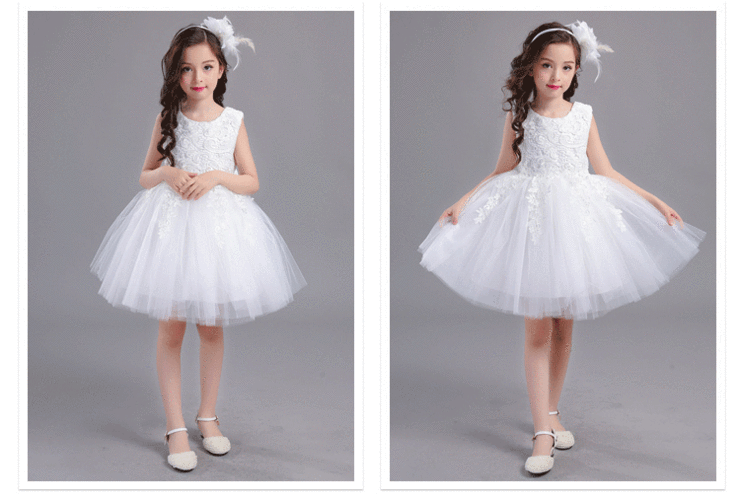 女童礼服夏装儿童婚纱蓬蓬裙白色公主裙韩版小孩生日裙六一演出服抖音