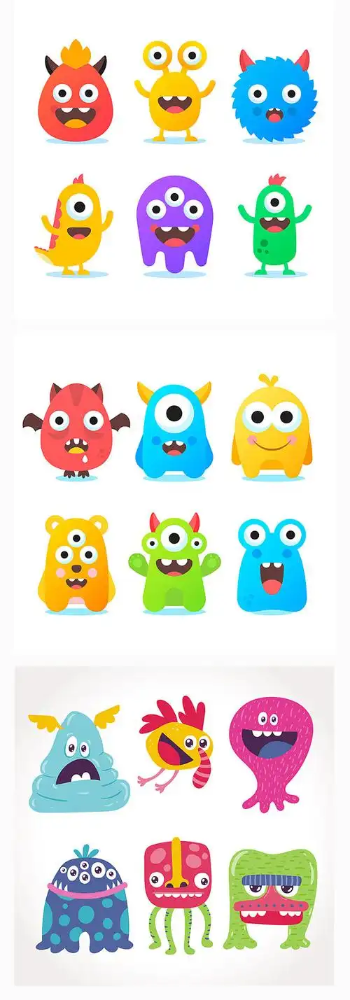 吉祥物超萌可爱卡通小怪物动物形象搞怪小丑鬼怪插画ai矢量素材淘宝网