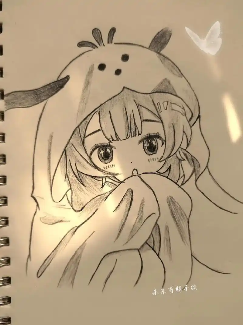 动漫女生简笔画,临摹过程图 ,爱与理想从不辜负 #铅笔画 @抖音热点