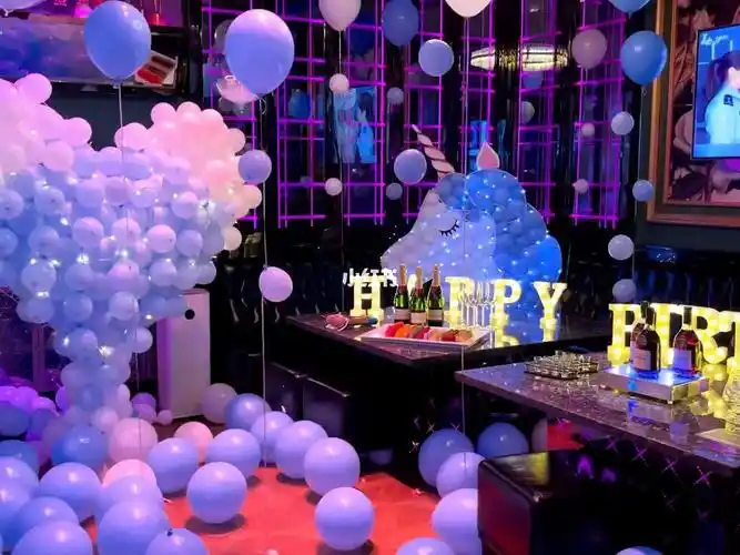 量贩ktv生日气球布置蓝色小清新
