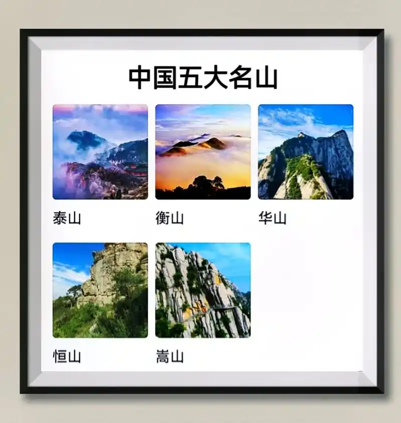 中国五大名山是泰山,华山,衡山,嵩山和恒山.  - 抖音