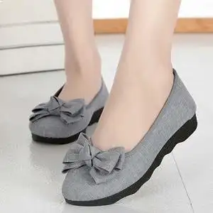 春季老北京布鞋女鞋平底豆豆鞋单鞋蝴蝶结浅口黑色工作鞋女士布鞋