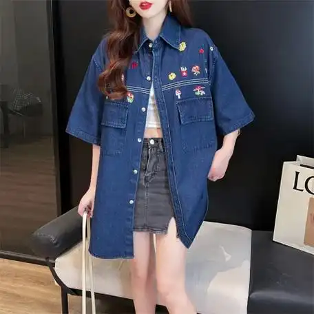 实拍特价【原版刺绣】 设计感减龄短袖牛仔外套女夏季韩版洋气外套