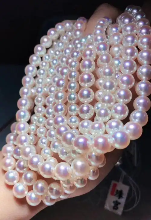 {klcopk珠宝 } 日本 akoya 天女珍珠项链品质镜面光圆形串珠极光小
