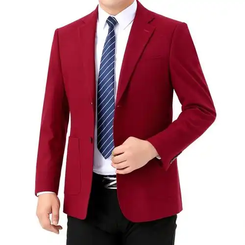 秋冬红色西装男单件上衣本命年商务宽松休闲大码中年羊毛西服外套