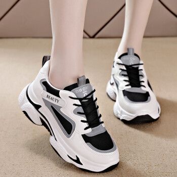 红蜻蜓老爹鞋女2022春秋新款女鞋厚底透气休闲运动鞋学生女生加绒白黑