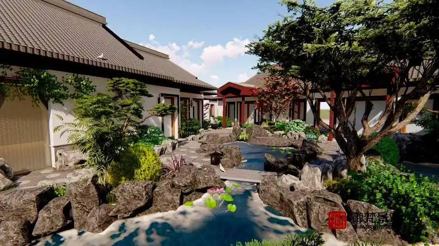 中式别墅庭院设计,御梵景观,5000年文化的浓缩,东方意境夜景更美.