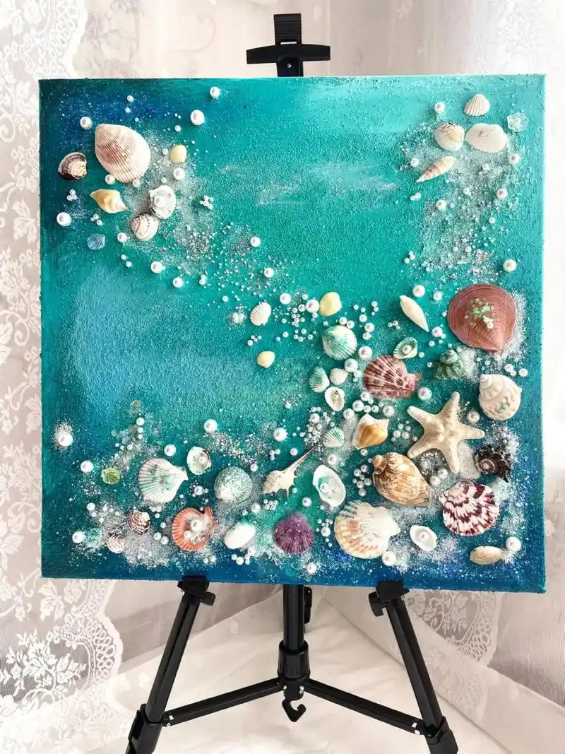 贝壳丙烯肌理画 创意手工 有 - 抖音