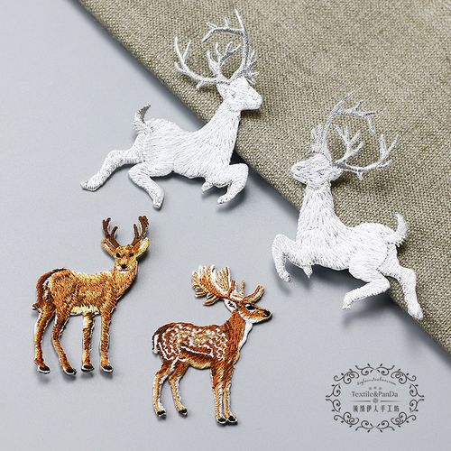 白鹿刺绣贴圣诞麋鹿动物布贴衣服修补洞贴diy补丁贴装饰辅料背胶