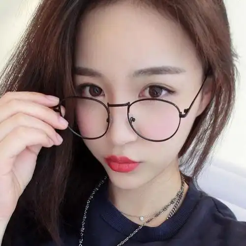 复古椭圆形平面平光镜防辐射近视眼镜框女防蓝光无度数金丝男学生