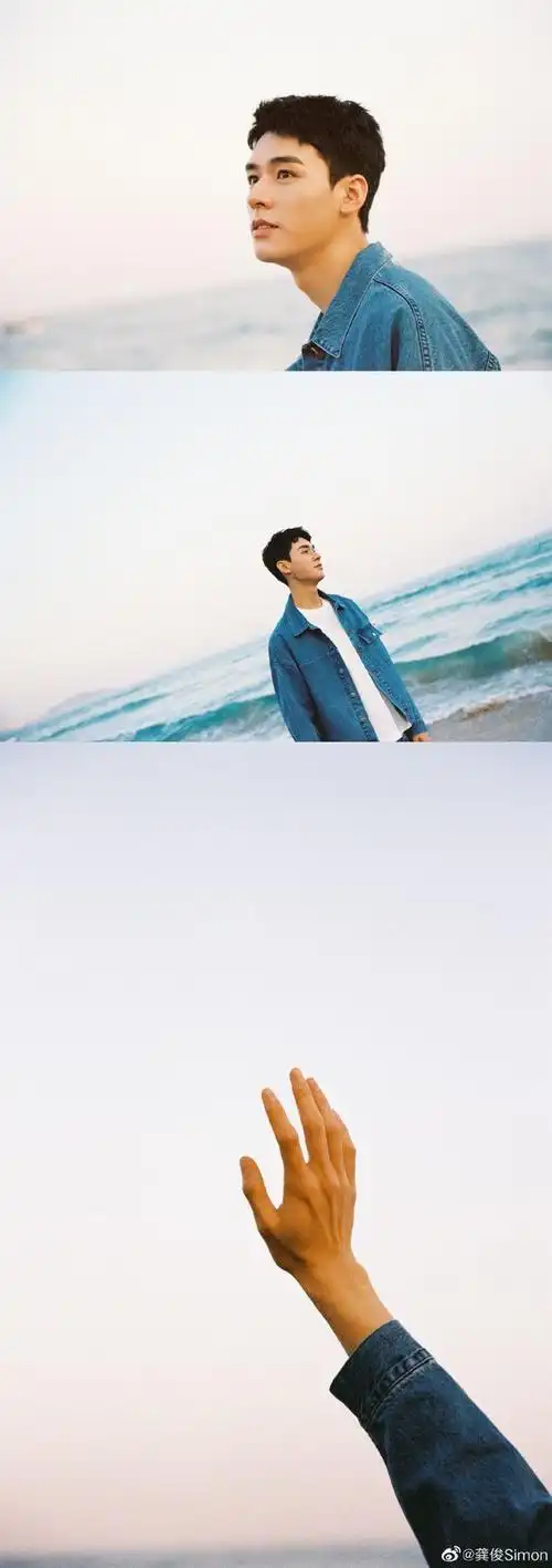 龚俊晒海边写真大片利落短发配白t少年感十足