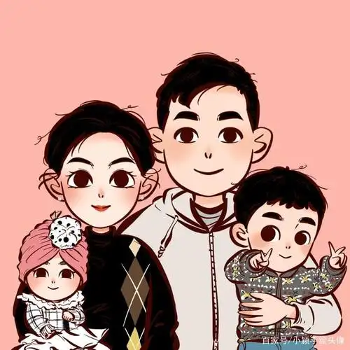 一家四口幸福卡通图片,简单美好