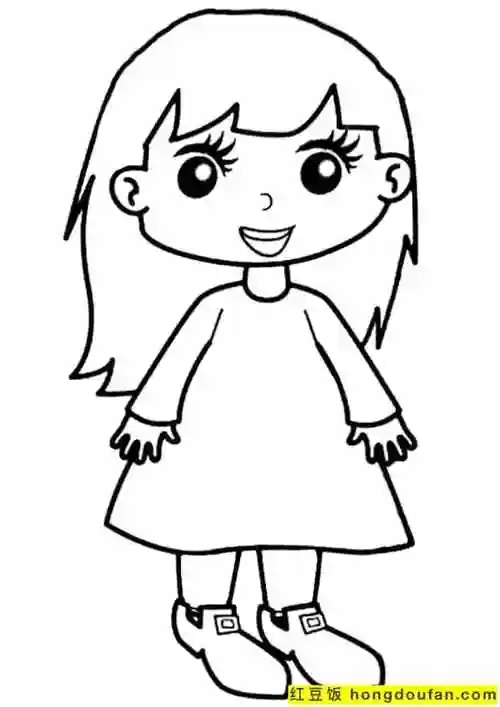 10张穿着可爱小裙子的女孩子涂色卡通图片-红豆饭小学生简笔画大全