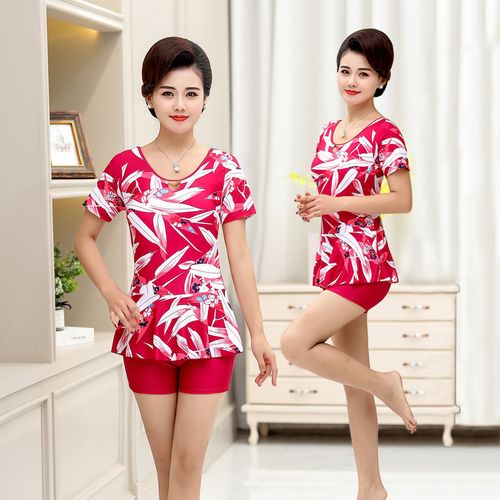 泳衣女遮肚显瘦保守连体中老年人妈妈款大码平角游泳衣温泉泡澡服