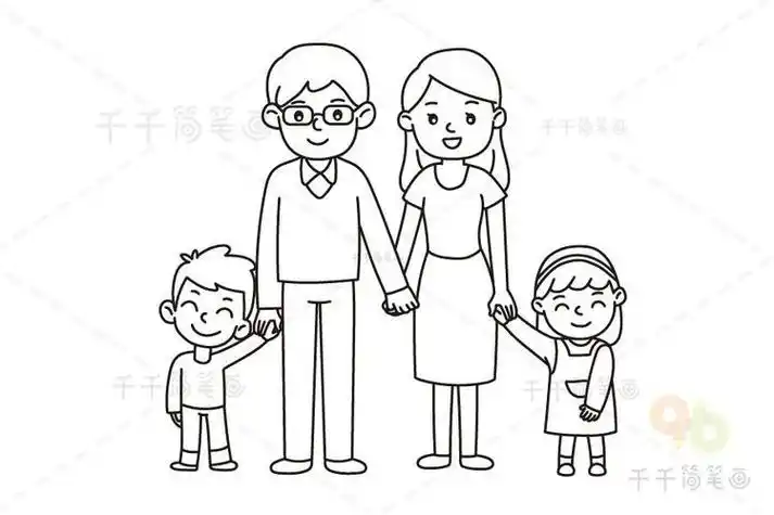 幸福的一家四口男孩卡通简笔画