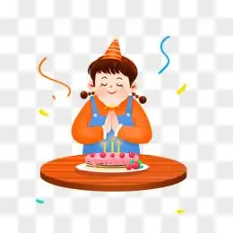 手绘卡通女孩对着蛋糕许愿免抠元素pngpsd冰淇淋pngai生日快乐png厨师