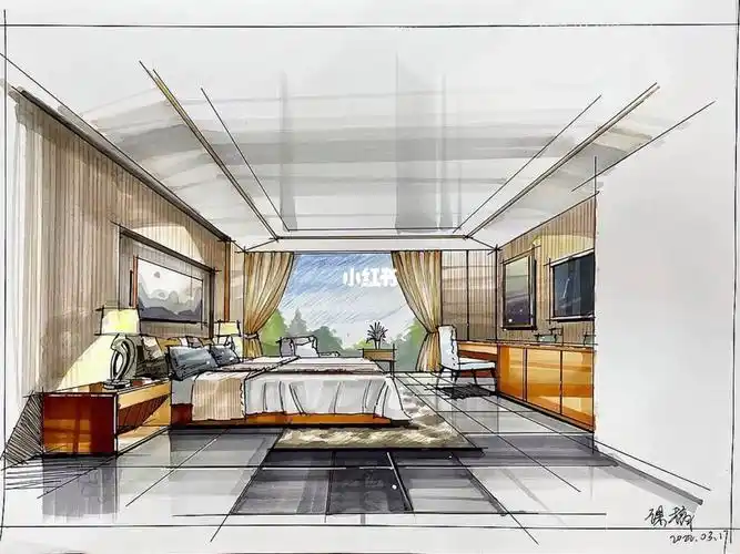 室内手绘马克笔上色过程卧室源梦教育