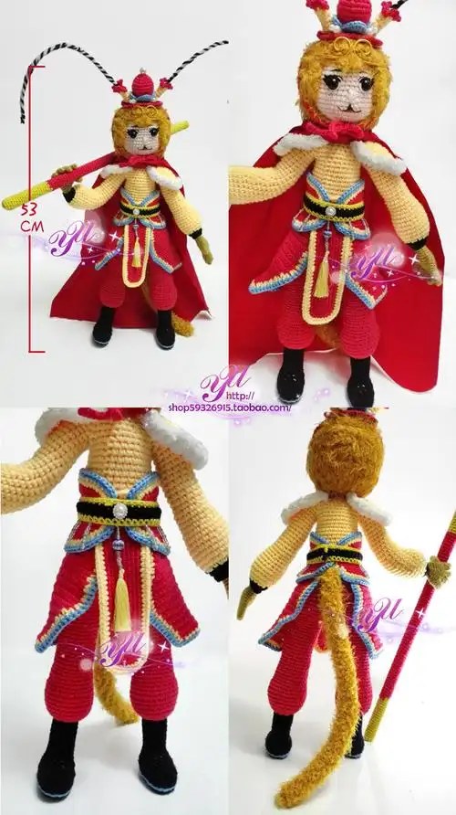 钩针毛线玩偶 美猴王齐天大圣 高清中文图解教程 diy手工材料包