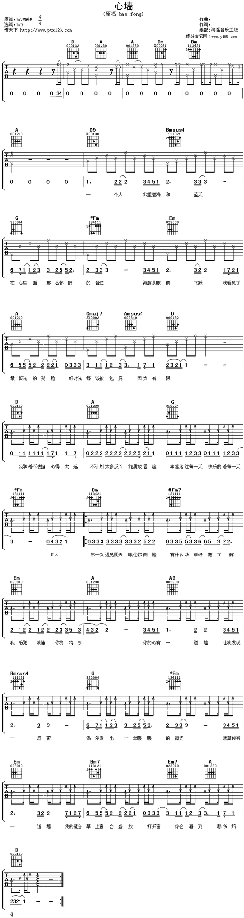 当前心墙吉他谱共有高清图片谱1张,采用未知调指法弹奏        ;歌词