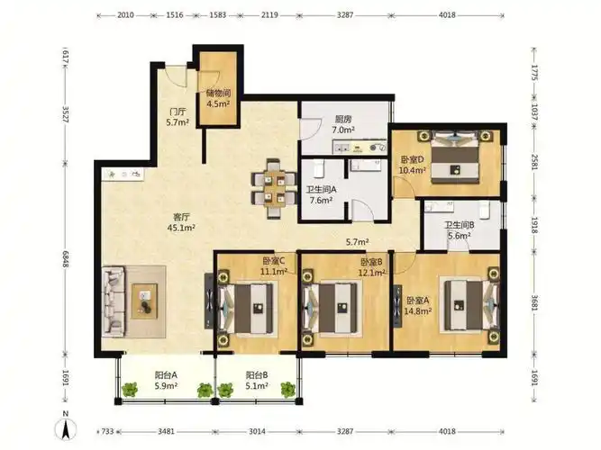 华清嘉园楼王四居面积17615平