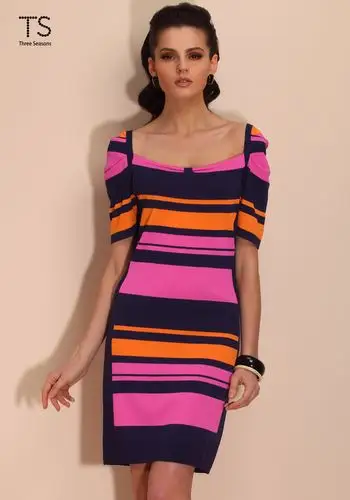 彩条多色拼泡泡短袖修身连衣裙-女装-价格,款式,图片,网上购买 - ts