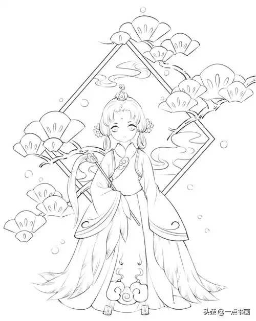 铅笔线描古风美人画法_头发_线条_人物