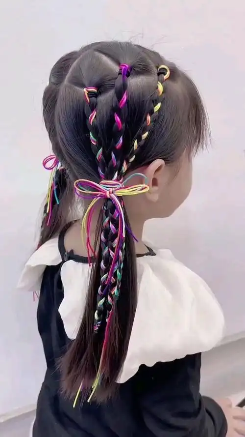 儿童编发甜美彩带双马尾编发