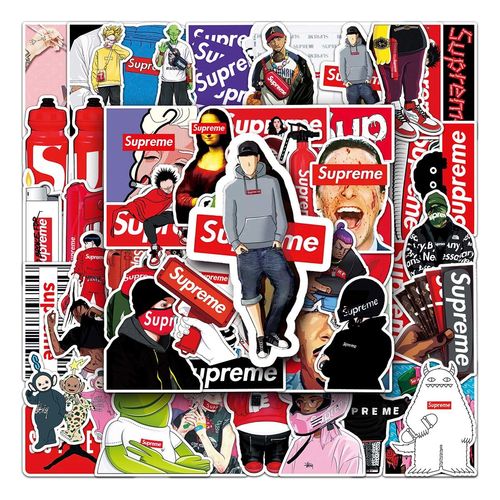 54张supreme潮牌logo嘻哈涂鸦贴纸滑板行李箱手机壳防水贴纸
