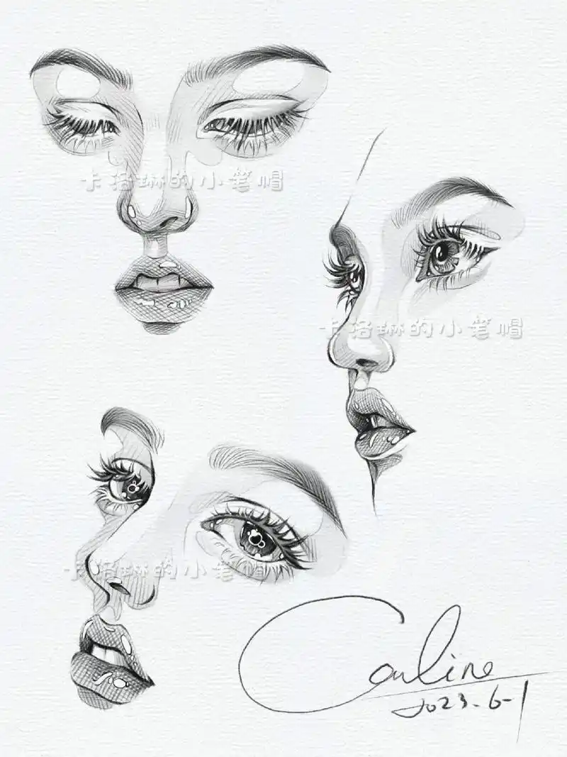 不同角度五官/速写/随笔.祝大家六一儿童节快乐呀!画了三组五 - 抖音
