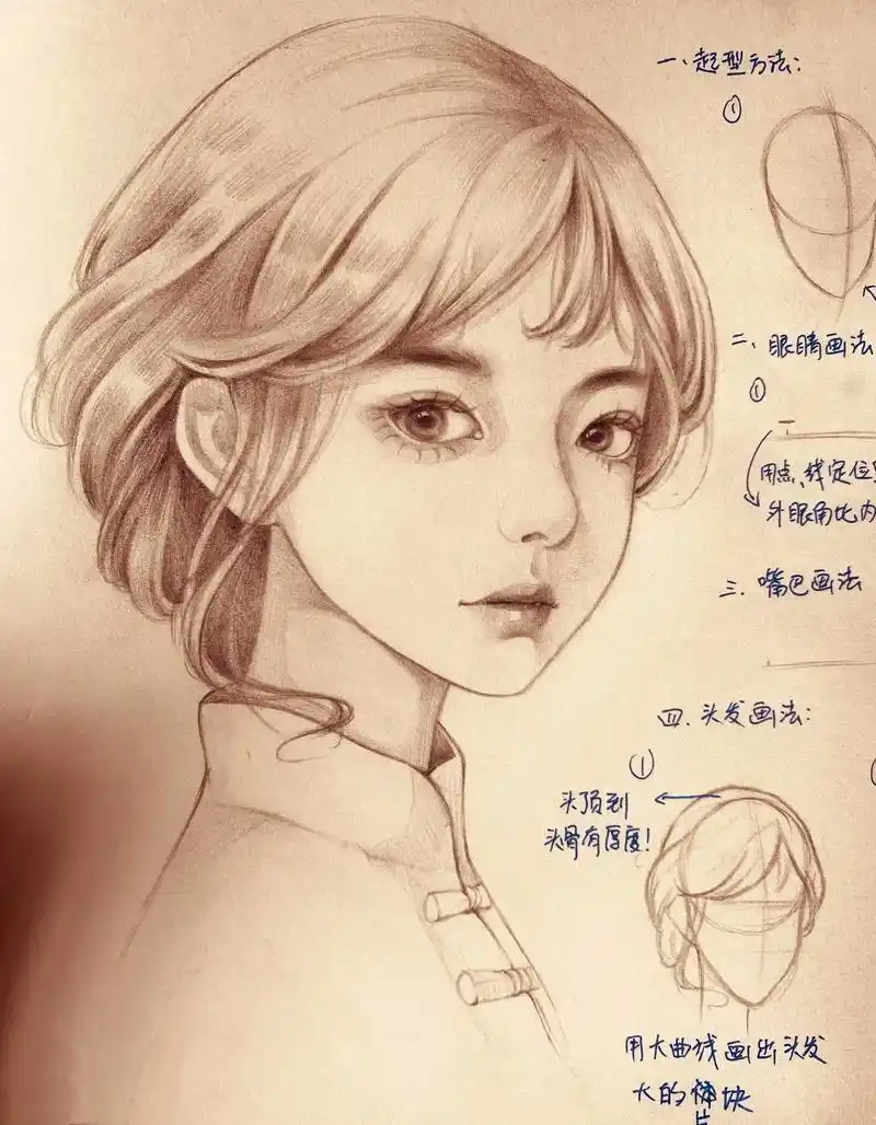 古风美人.##跟着抖音学画画 #动漫教程 #动漫人物素描画 - 抖音