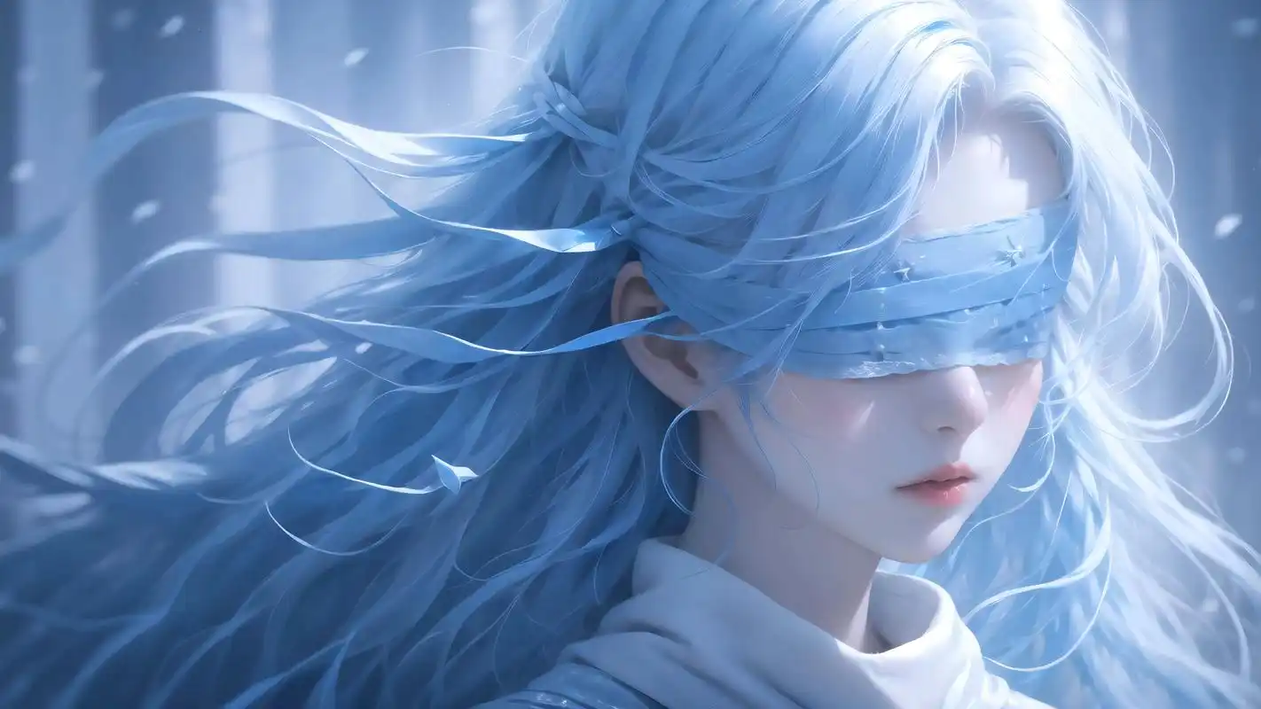 「4k壁纸分享」.大雪纷飞,戴着蓝色丝绸眼带的蓝发古风精致玄 - 抖音