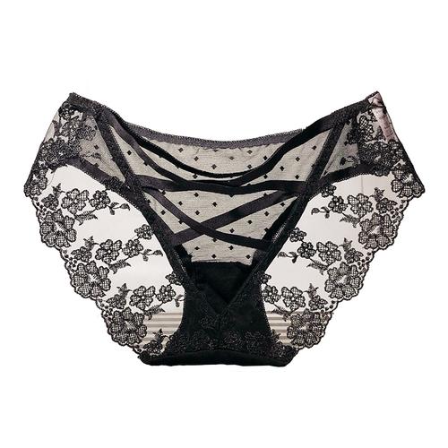性感刺绣蕾丝透视女士内裤维多利亚网纱舒适低腰诱惑绑带三角裤