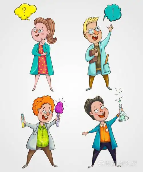 儿童科学家套.卡通人物.孤立的元素.矢量图