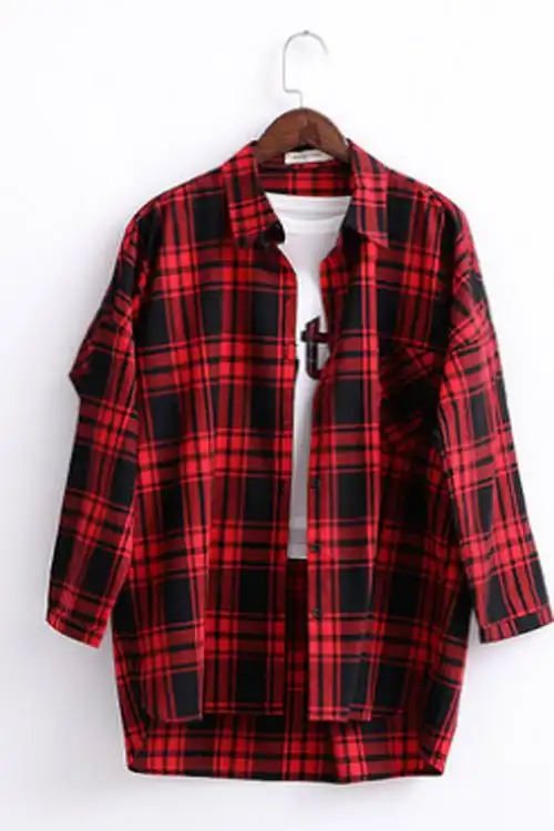 红色格子衬衫女