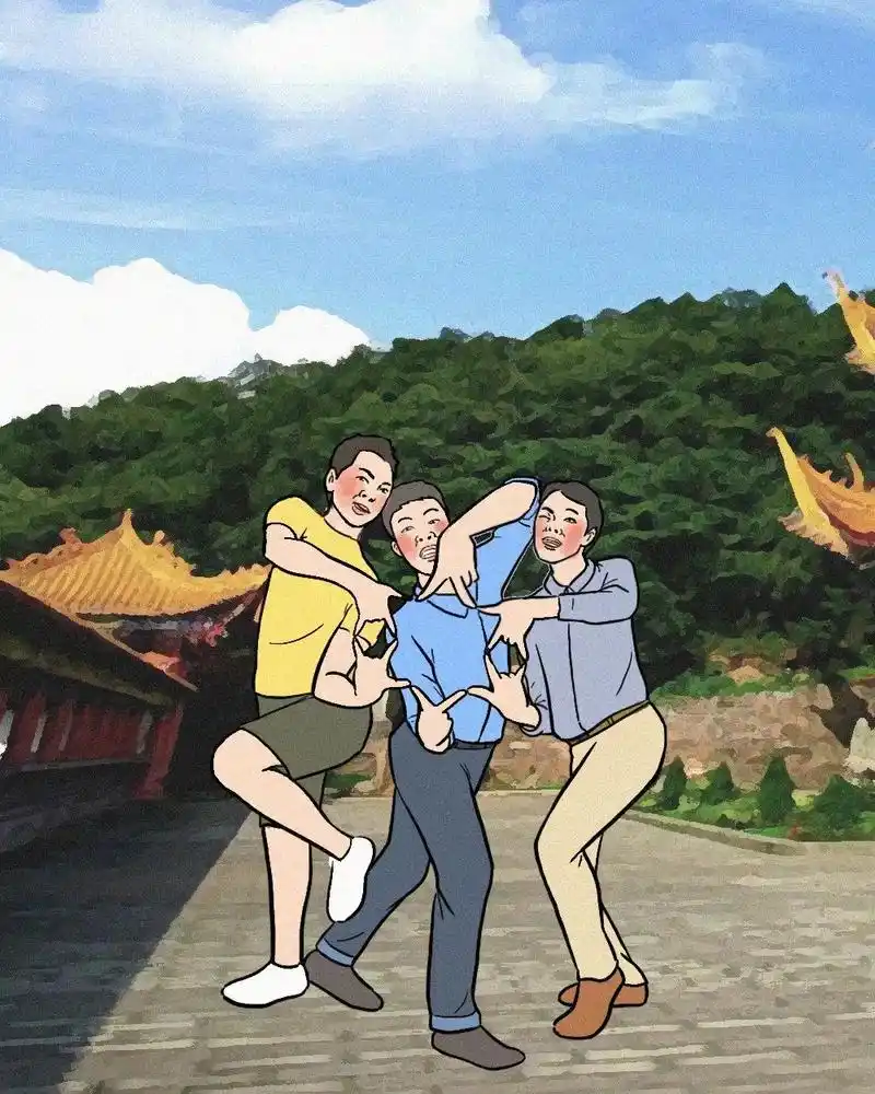 三人拍照示例   三人拍照的精髓:三人拍照时,摆出来的造型可以稍稍