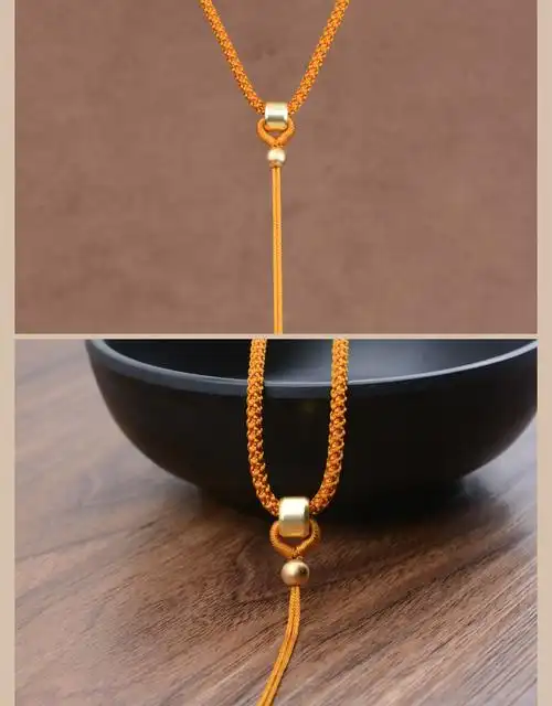 高端品质古法金色吊坠挂绳翡翠玉镶玉项链绳可调节挂件编绳男女配绳子