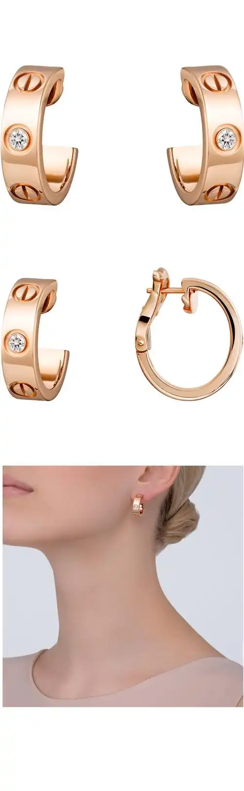 cartier/卡地亚bouclesdoreilleslove玫瑰金色耳钉