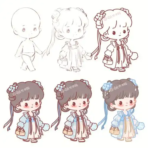 一只蓝色的小可爱呀绘画过程q版教学