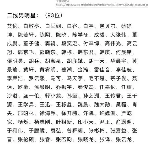 在这个名单中,将大家熟知的以及叫得上名字的明星全部都进行了一个