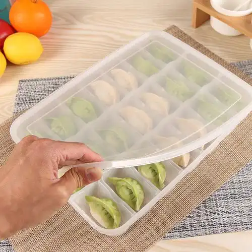 饺子盒家用冰箱速冻冷藏保鲜收纳水饺盒塑料分格带盖放馄饨的托盘