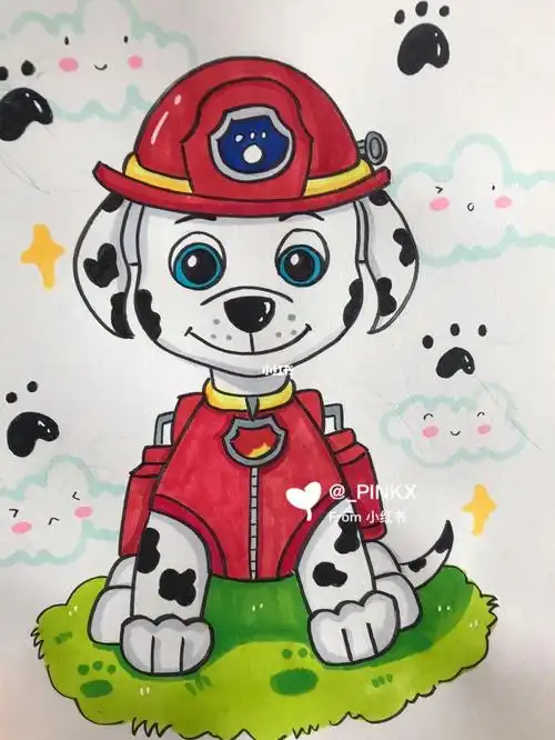 马克笔手绘儿童画简笔画汪汪队长毛毛